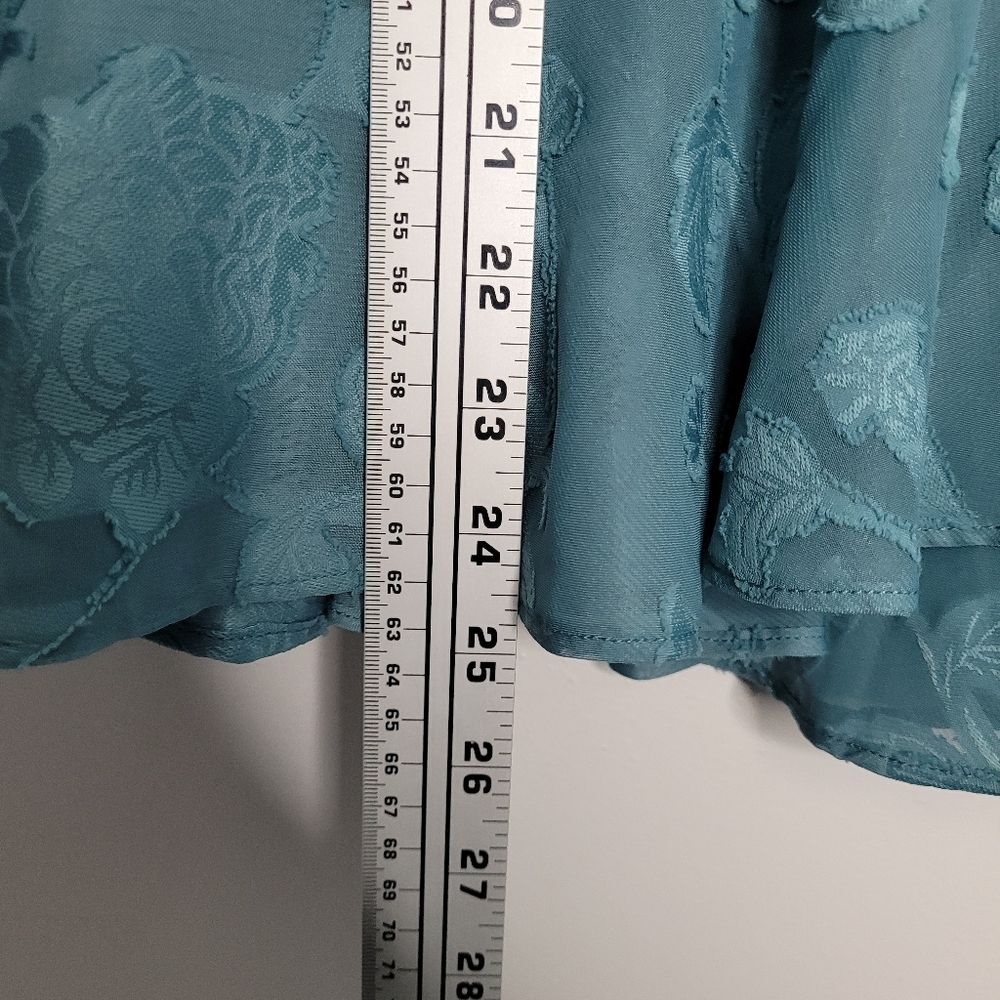 Maurices Jacquard Flounce Sleeve Peplum Teal Boho Ethereal Tie Waist Top XL NWT - Picture 7 of 7